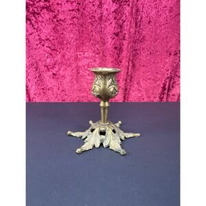 Vintage Brass Decor - Candlestick Holder - Ornate Art Nouveau Leaves - 3.5"